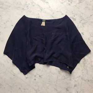 Free People SILK Crop Cape Navy Top Shirt
